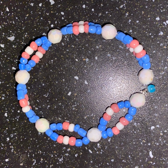 PRIDE COLLECTION Handmade Beaded Bracelet of The Trans Flag New & Upcycled Beads - Picture 3 of 3